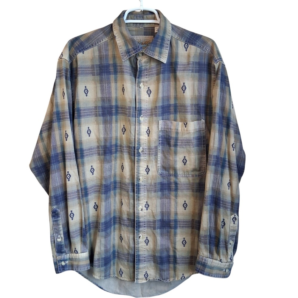 Vintage Gramicci LS Aztec Print Cotton Button Up Shirt Medium Made in USA EUC